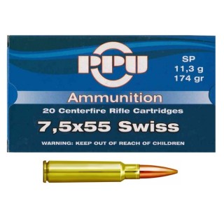 Cartouches Partizan Cal. 7,5x55 Suisse 174-Grs FMJ-BT CAT C