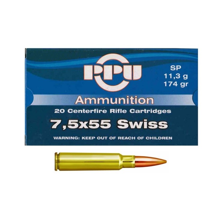 Cartouches Partizan Cal. 7,5x55 Suisse 174-Grs FMJ-BT CAT C