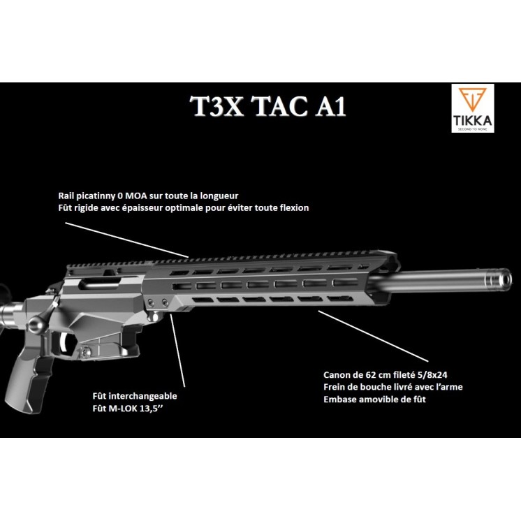 CARABINE TIKKA T3X TACT A1 308WIN/ NS 10RD CR FS 24" 61CM FILETE 5/8-24" BLACK CAT C